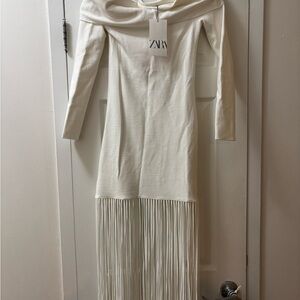 Zara White Off the Shoulder Sheath Dress